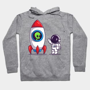 Cute Astronaut With Alien In Rocket Cartoon Hoodie